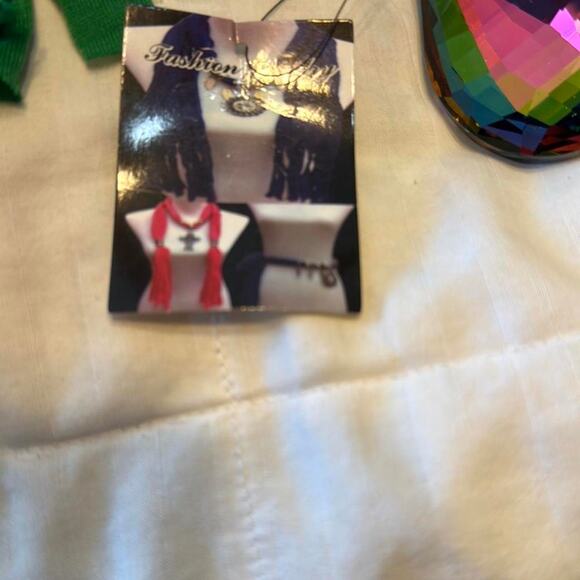 Green and silver scarf necklace with Jewel - Picture 6 of 7